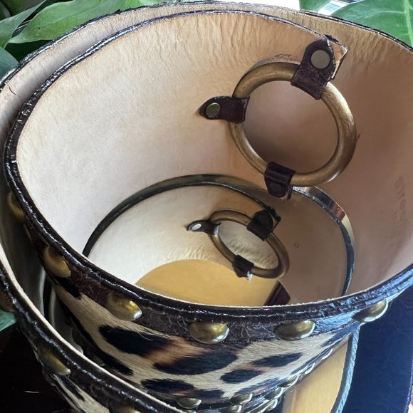 Streets Ahead Animal Printed Calf Hair Leather Studded Designer Belt - Picture 4 of 4